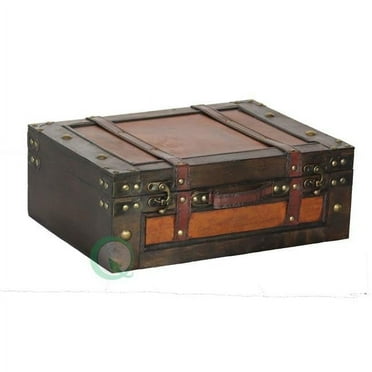 Wooden Vintage Luggage Trunks - Antique Carry on Suitcase Storage Box with Hinged Lids&#44 Old-Fashioned Decorative Box for Dresser&#44 Coffee Table Decor&#44  Shelf Decor or Kitchen Table Decor&#44 L