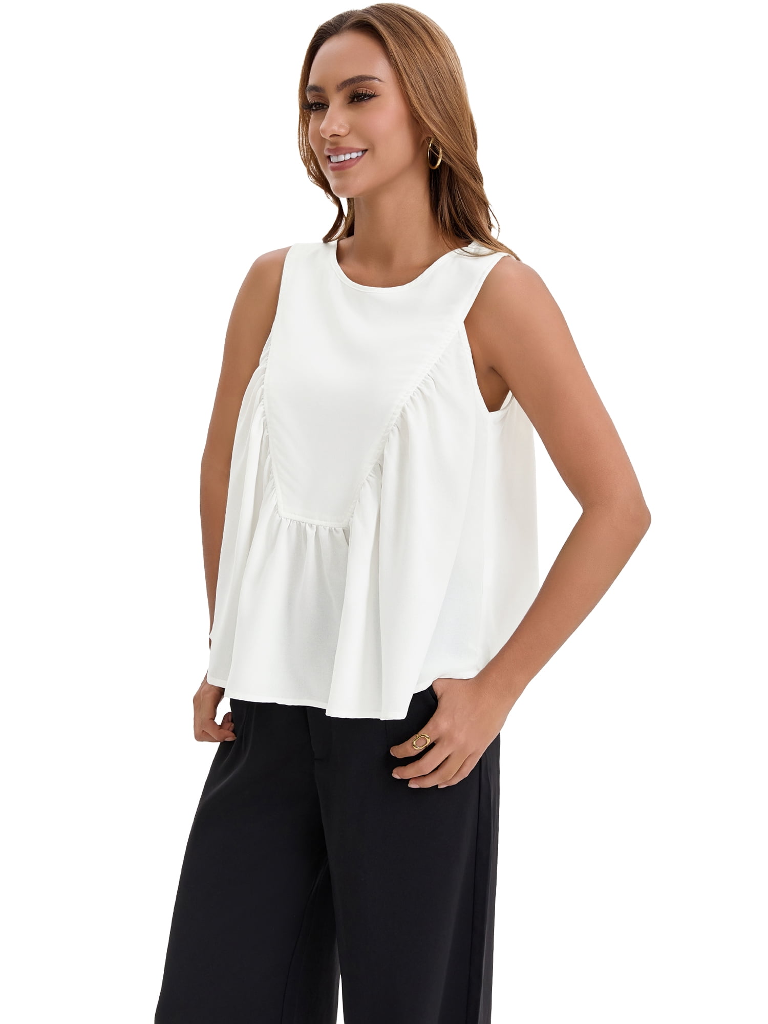 DARING DIVA Women's Babydoll Tank Summer Peplum Sleeveless Casual Flowy Shirts S White