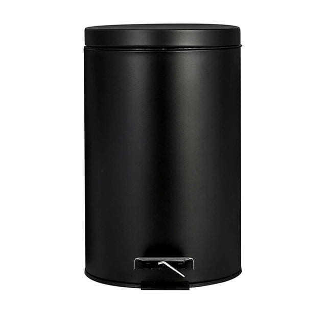 Papelera metálica con pedal y tapa, color negro mate, con tapa abatible, ideal para cocina, sala de estar y oficina. Papelera con pedal libre y cierre suave, de 28 cm (11 pulgadas), perfecta para el