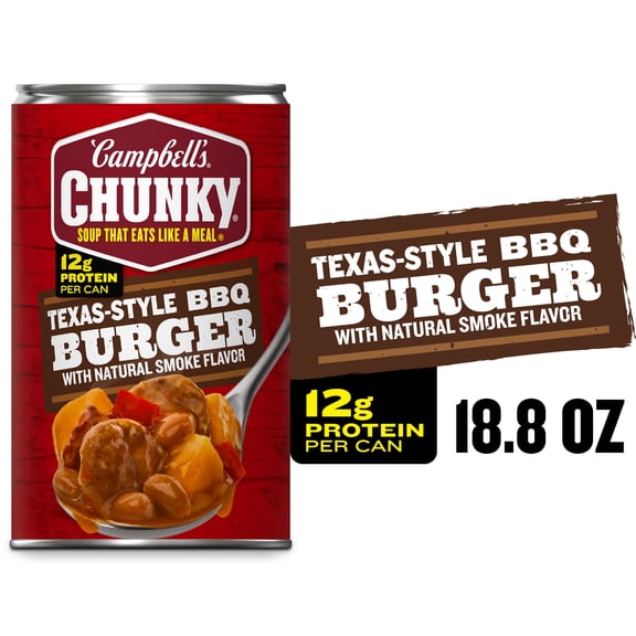 Campbell's Chunky Texas-Style BBQ Burger with Natural Smoke Flavor Soup, 18.8 oz Can