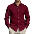 thumbnail image 5 of IAJDKMEK Men's Long Sleeve Button Down Shirt - Loose Collared Casual Top, Relaxed Shirts for Men with Classic Button Front, Soft Mens Casual Shirts for Smart Events,Wine M, 5 of 7