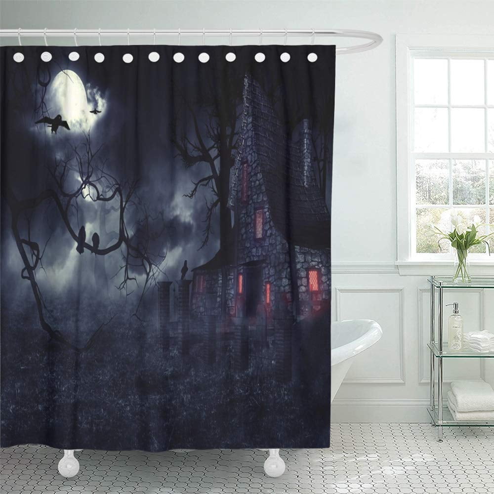 KSADK Blue Spooky Dark Mysterious Halloween Landscape with Old House