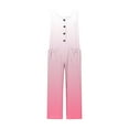 thumbnail image 4 of UPPADA Womens Sleeveless Button Jumpsuit Cotton Linen Wide Leg Overall Solid Loose Fit Jumpsuit Long Straight Back Pants with Pockets Comfy One Piece Suit Watermelon Red,L, 4 of 5