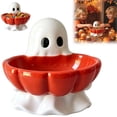 thumbnail image 2 of Halloween Resin Ghost Candy Bowl Figurine with Orange Scalloped Holder White Ghost Shaped Dish for Indoor Tabletop Decor and Holiday Party Supply, 2 of 9