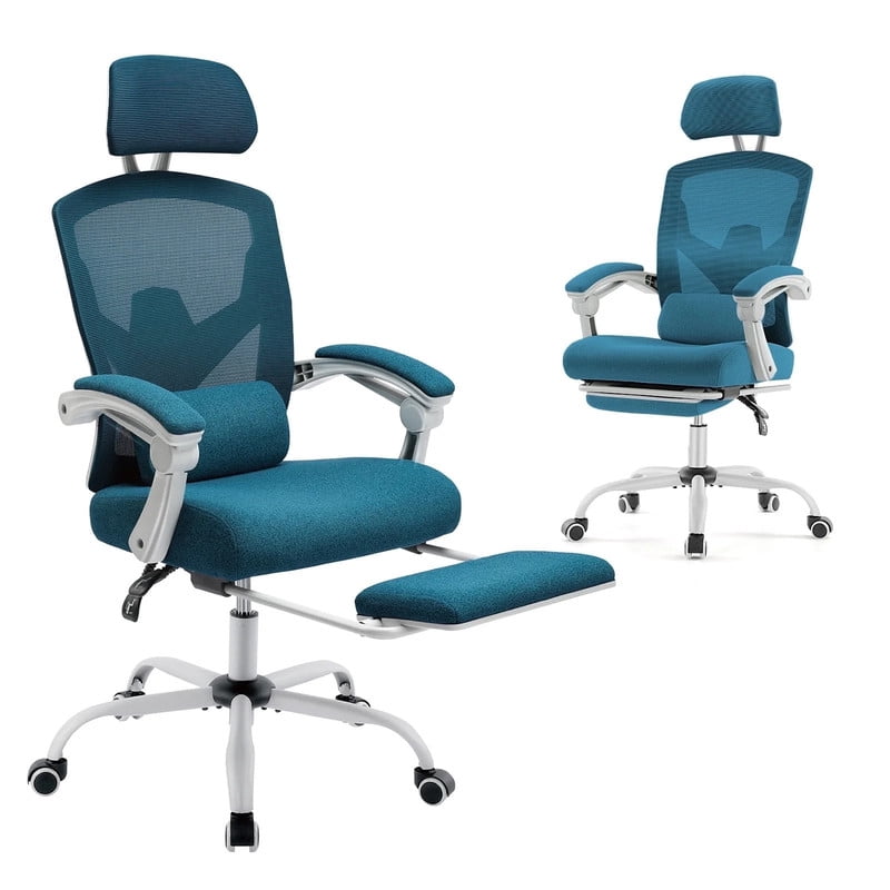 Kelno Ergonomic Office Chair High Back Reclining Swivel Desk Chair Retractable Footrest, Blue