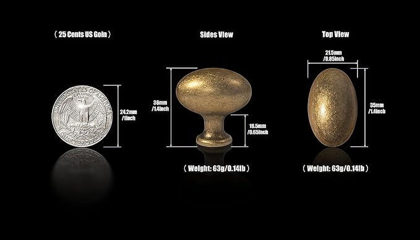 Goo-Ki 12 Pack 1.4Inch(36MM) Oval Antique Brass Cabinet Knobs, Zinc Alloy Modern Kitchen Knobs for Drawer, Dresser Cupboard Wardrobe