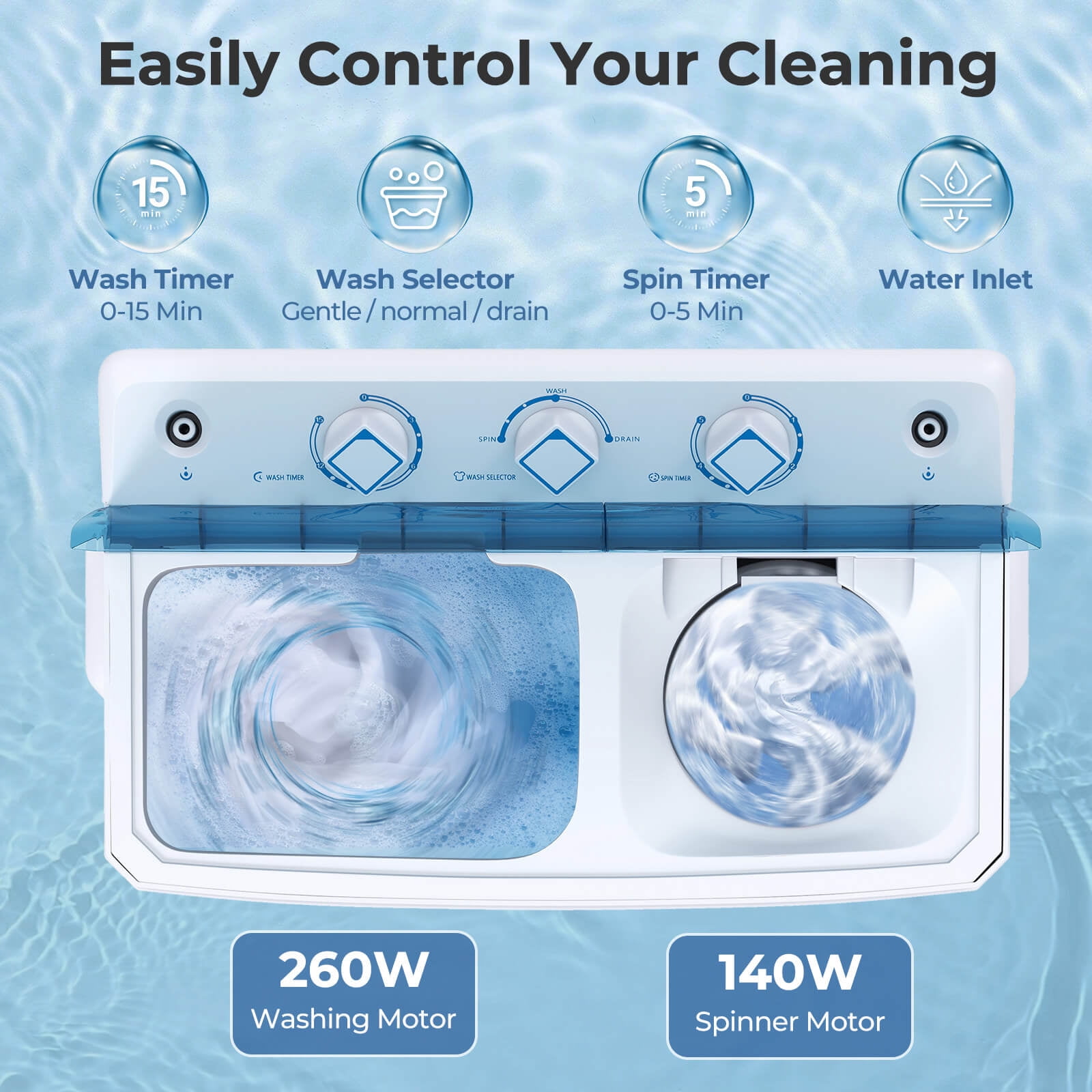 Costway Compact Mini Portable Twin Tub Washing Machine 20 Lbs Washer Spinner Blue