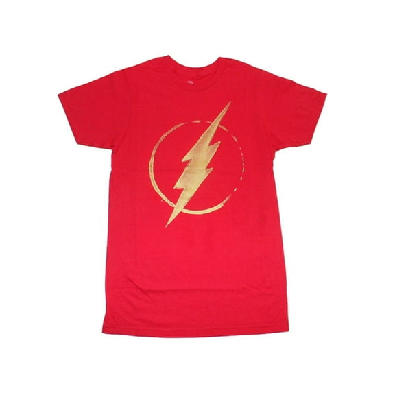 DC Comics Flash Distressed Yellow Paint Logo Men's T-Shirt Red Short Sleeve