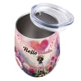 thumbnail image 3 of Hello Valentine’s Day German Shorthaired Pointer Flower Crown Romantic Pink Floral 12oz Stainless Steel Wine Tumbler Insulated Cup with Lid GSP Lover Dog Gift - 00031, 3 of 5