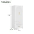 thumbnail image 2 of Wooden Armoire Wardrobe Closet with 2 Doors, 71" High Bedroom Wardrobe Closet with 2 Closet Drawers, Clothes Cabinet Closet Wardrobe for Bedroom with Hanging Rod, Armoires and Wardrobes,White, 2 of 9