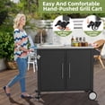 thumbnail image 3 of Outdoor Grill Table with Sink, Metal Grill Cart With Storage Cabinets, 304 Stainless Steel Sink, Outdoor Kitchen Island with Wheels for Lawn, Garden, 3 of 9