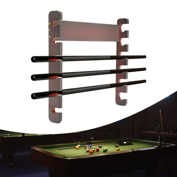 6-Cue Wall-Mounted Billiard Cue Rack in Rustic Pine Wood with Stainless Steel Clasp, Easy-to-Install Design for Game Rooms, Bars, and Restaurants