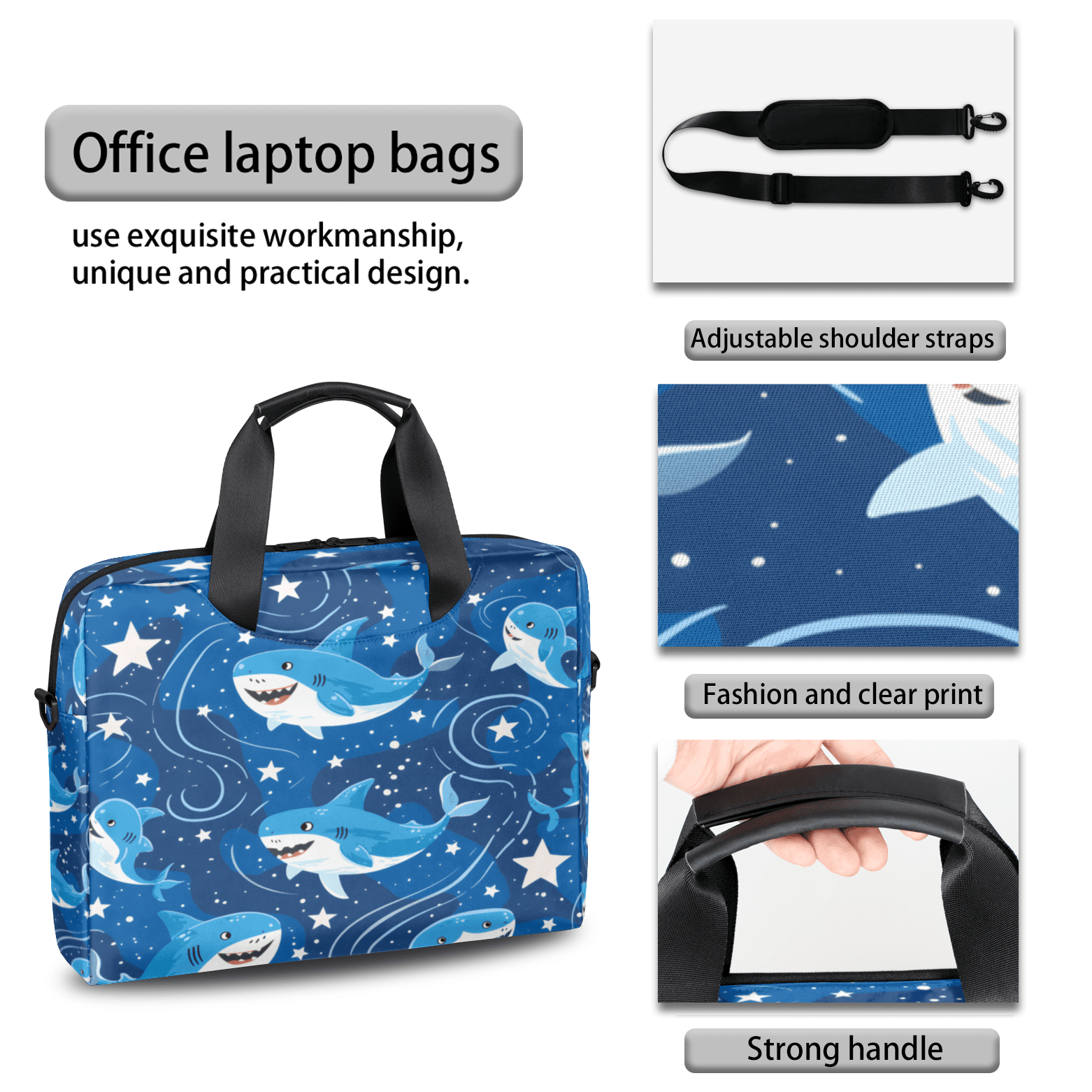 Herdesigns Shark Laptop Bag for Women Men, Computer Case Briefcase Messenger Bags, 15-15.6 inch Laptop Sleeve Shoulder Bag