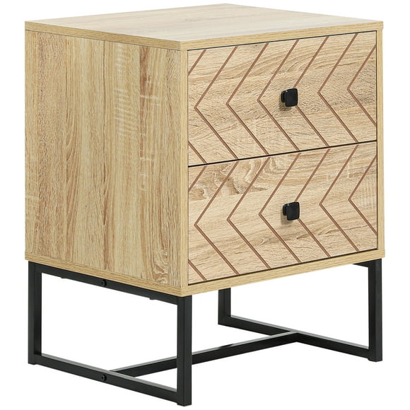 HOMCOM Nightstand, Beside Table with with 2 Drawers, Zig Zag Design