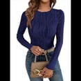 thumbnail image 3 of Blusa de Larga con Cuello Redondo para Mujer, Moda de Otoño 2025, Camiseta Básica de Punto Texturizado de Corte Entallado, Ropa Y2K Azul Marino XXL, 3 of 7