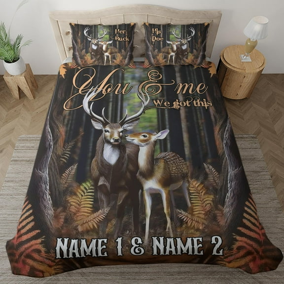 Lotusprinthandmade Personalized Deer Hunting Deer Couple Bedding Set (Made in Vietnam) (60x80), custom name deer couple bedspread