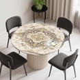 thumbnail image 2 of Beige Vintage Boho Round Fitted Tablecloth with Elastic Edge, Waterproof Table Cloth Table Cover for 45"-54" Tables, Ethnic Tribal Geometric Abstract Tablecloths for Dining Picnic Indoor Outdoor, 2 of 9