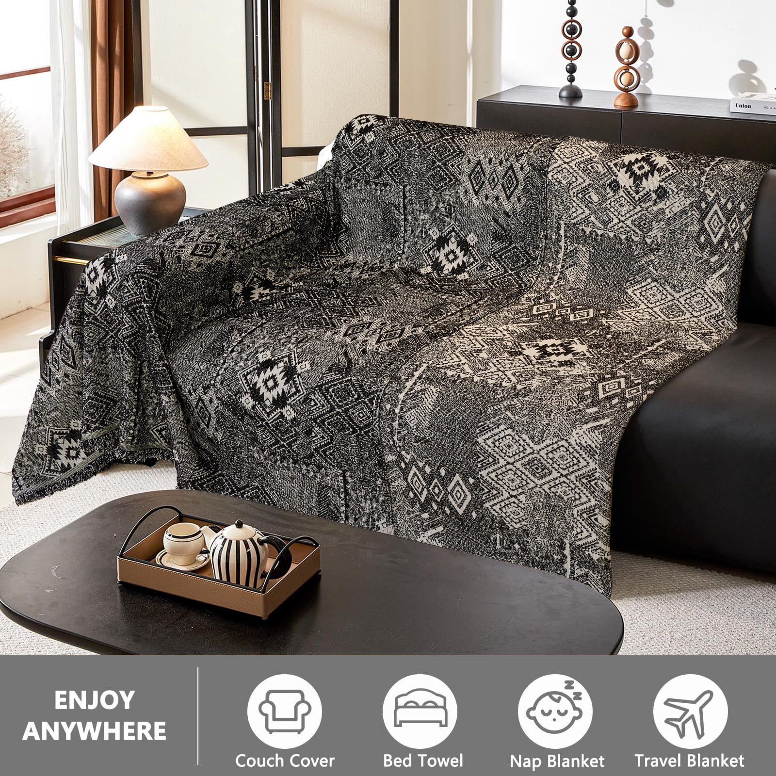 Sanmadrola Reversible Sofa Covers for Sectional Sofa, Couch Slipcover for Dogs Pet, Chenille Throw Covers with Tassels, Loveseat Futon L Shaped Couch Cover Washable Furniture Protector, 71" x 134"