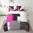 thumbnail image 2 of Erosebridal Oil Painting Stripes Bedding Twin Size,Modern Aesthetic Art Comforter Sets with Sheets,Pink Black Gray Bedding Sets Twin Size,Microfiber Bedroom Decoration Reversible,7pcs, 2 of 7