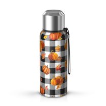 20 Oz Fall Pumpkins and Leaves Buffalo Plaid Coffee Tumbler Double Wall Insulated Stainless Steel Water Bottle | Metal Reusable Thermoses Flask with Cup Cap | Leak & Sweat Proof with Anti-Dust Lid