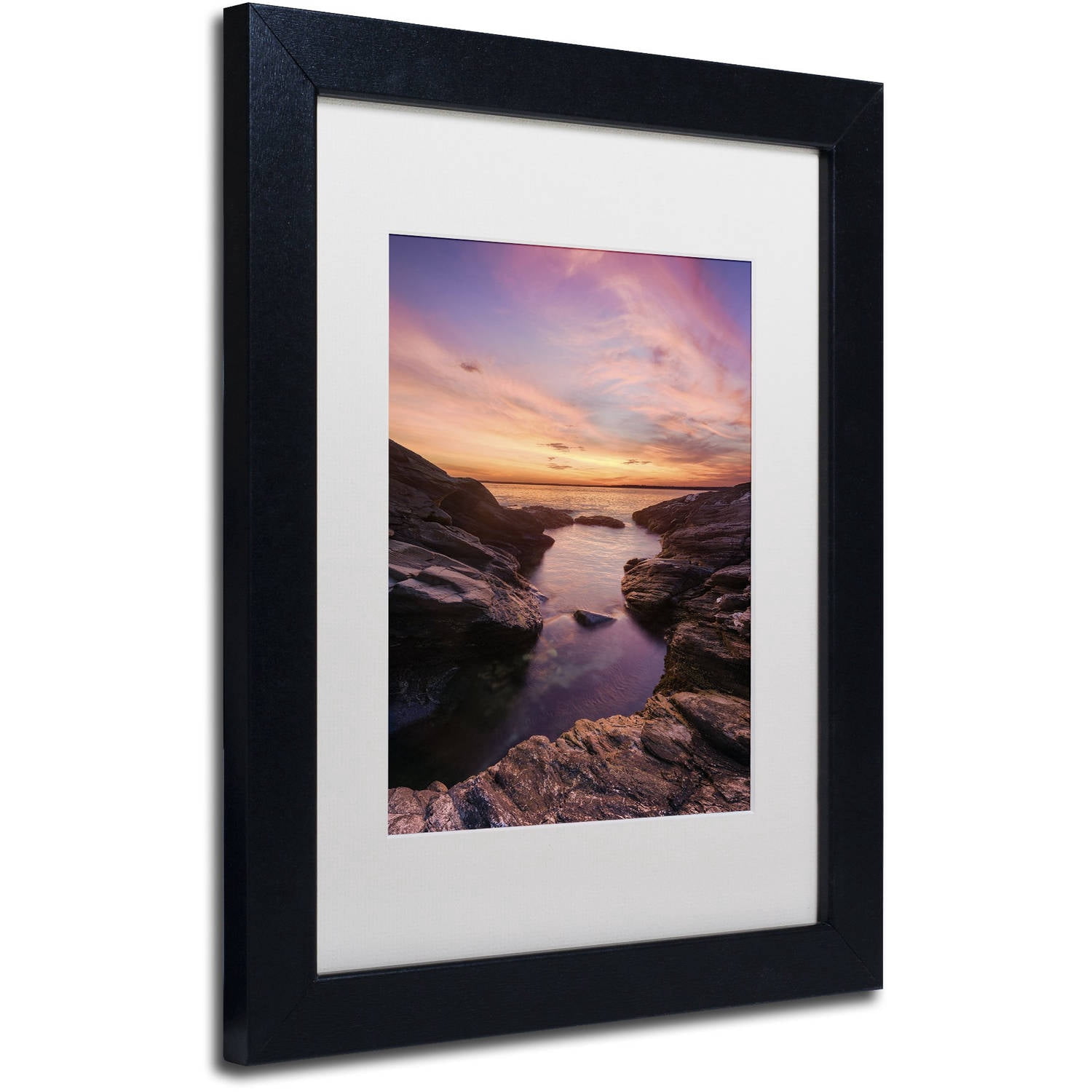 Trademark Fine Art "Beavertail Sunset" Canvas Art by Michael Blanchette Photography White Matte, Black Frame