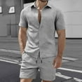 thumbnail image 4 of Handshe Men's Athletic Shorts and Button-Down Shirt Set, Solid Color with Drawstring and Pockets for Sports and Daily Use, 4 of 9