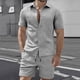 thumbnail image 4 of Ceisia Men's Slim Fit Jacquard 2-Piece Set Short Sleeve Button-Down Shirt with Elastic Waist Drawstring Shorts Gifts, 4 of 9