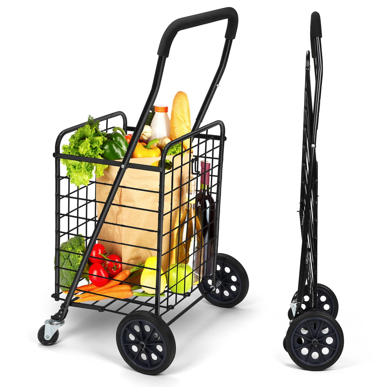 AMERIERGO Folding Shopping Cart with Dual Swivel Wheels for Groceries