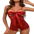thumbnail image 3 of AMERTEER Femmes Entrejambe Lingerie Découpe Florale Dentelle Noeud Body avec Sangle Spaghetti Réglable, 3 of 7