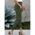 thumbnail image 1 of Split Hem Pants, Polyester Pocket Casual Pants Pure Color Washable  For Women For Daily Life Work Green M, 1 of 6