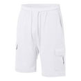 thumbnail image 3 of Bcfgryg Mens Soild Color Shorts Casual Cargo Shorts Elastic Waist Drawstring Summer Beach Shorts Men's Linen Shorts For Summer Travel White M, 3 of 4