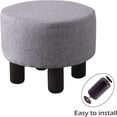 thumbnail image 3 of Round Linen Ottoman Foot Stool – Padded Footrest with Non-Skid Pine Legs, Soft Step Stool for Couch, Desk, Dorm, Office, Hallway Dark Grey, 3 of 4