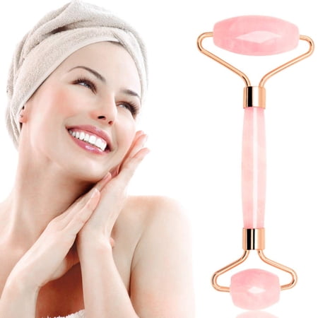 Rose Quartz Roller by ina beauty | Massager for Face and Neck: Sculpting, Slimming, Firming, Anti-Aging and Anti-Puffiness | Quality Welded Metal to Avoid Breakage Unlike Cheaper Models
