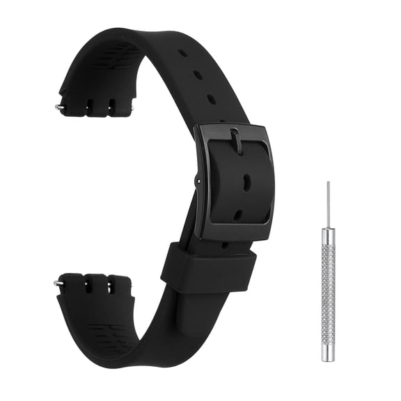 Uxcell Silicone Watch Band 17mm Width Quick Release Soft Watch Straps Replacement with Plastic Buckle and Stainless Steel Spring Bar for Men Women, Black
