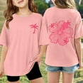 thumbnail image 2 of MIXUE Kids Girls Tops & T-Shirts Summer Floral Print Round Neck Short Sleeve Casual Comfortable Pullover T Shirts Sportwear,Pink,7-8 Years, 2 of 6