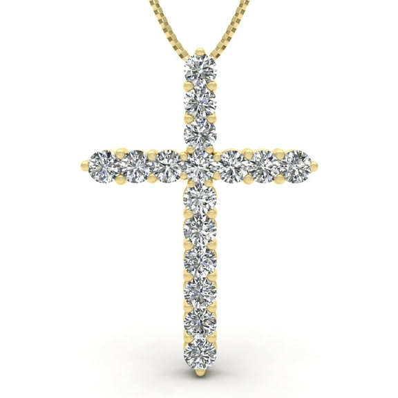 1.50 Carat TW Natural Diamond Cross Pendant Necklace in 14k Yellow Gold (G-H Color, I1 Clarity)