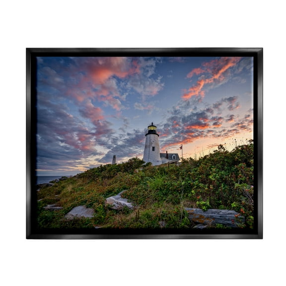 Stupell Nautical Lighthouse Pink Clouds Landscape Landscape Photography Black Floater Framed Art Print Wall Art