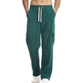 thumbnail image 1 of Ceisia Men's Gift Loose Straight-leg Corduroy Texture Cargo Pants Mid-Rise Elastic Drawstring Waist Nylon Spandex Pants, 1 of 5