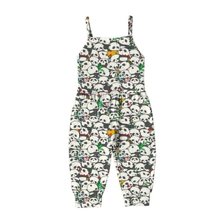 

Toddler Baby Girls Jumpsuit Print Strap Sleeveless Romper with Pockets Haren Pants Summer Casual One Piece Outfits