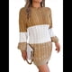 thumbnail image 1 of Vestido Elegante de Punto con Mangas Farol y Patchwork para Mujer, Otoño-Invierno Caqui L, 1 of 9