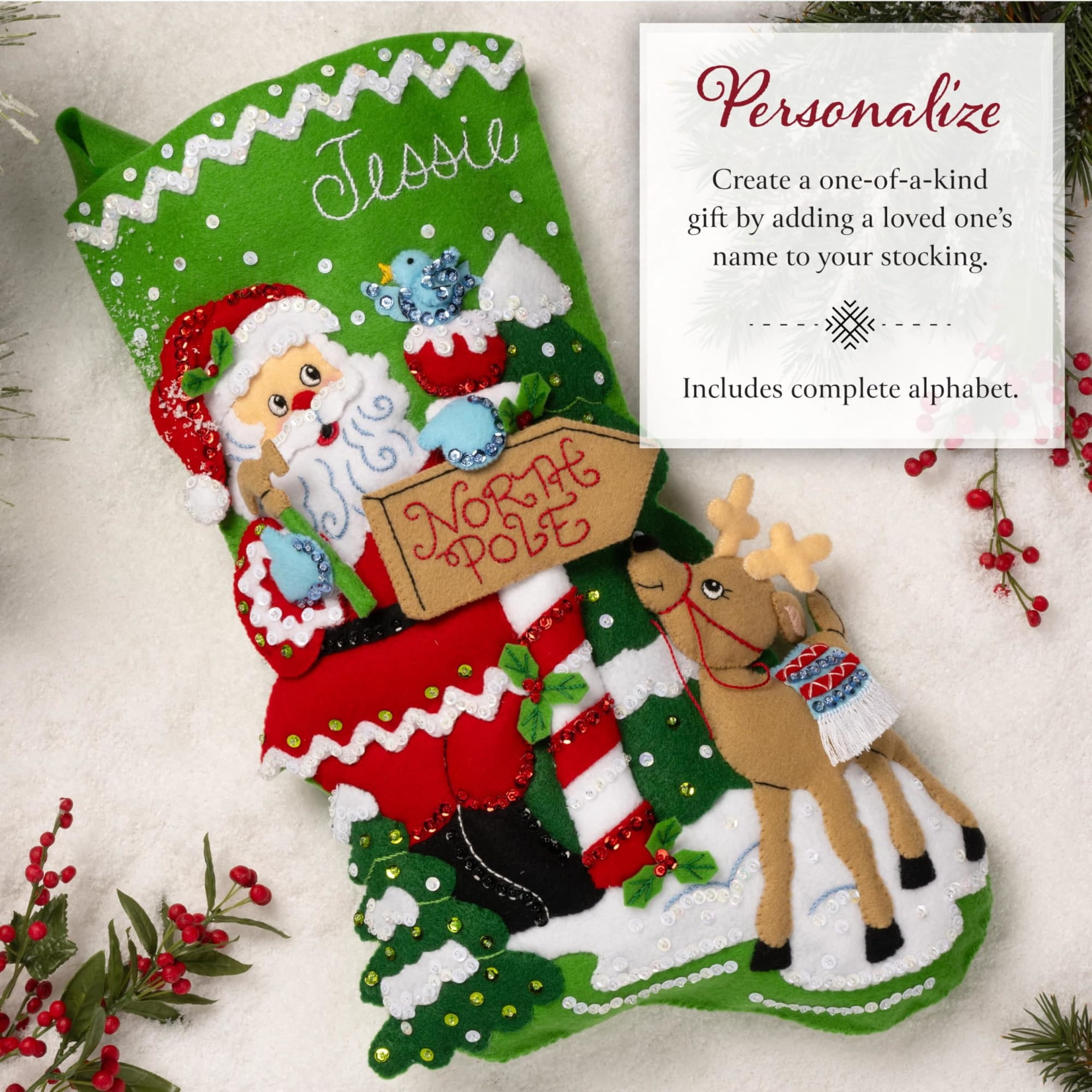 Bucilla Felt Stocking Kit, North Pole This Way, 18 in, Multicolor, Felt