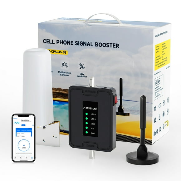 Phonetone Amplificateur de Téléphone Cellulaire pour Voiture, Amplificateur de Signal 5G/4G pour Tous les Fournisseurs Canadiens - Bell, Rogers, Telus et Plus, Approuvé par l'ISED