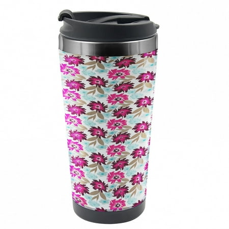 

Floral Travel Mug Abstract Marsala Blossoms Steel Thermal Cup 16 oz by Ambesonne