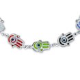 thumbnail image 2 of Bling Jewelry Womens Spiritual Colorful Hamsa Hand & Evil Eye Charms Strand Bracelet Sterling Silver, 2 of 7