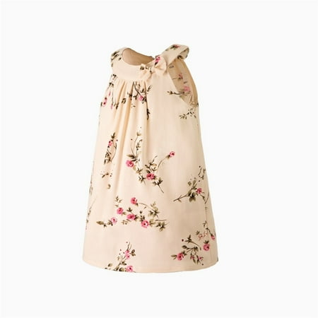

PEASKJP Sun Dresses Toddler Girls Sleeveless A-Line Tulle Round Neckline Floral Floral Dress Fit Flare Halter Dress for Girls Beige 18-24 Months
