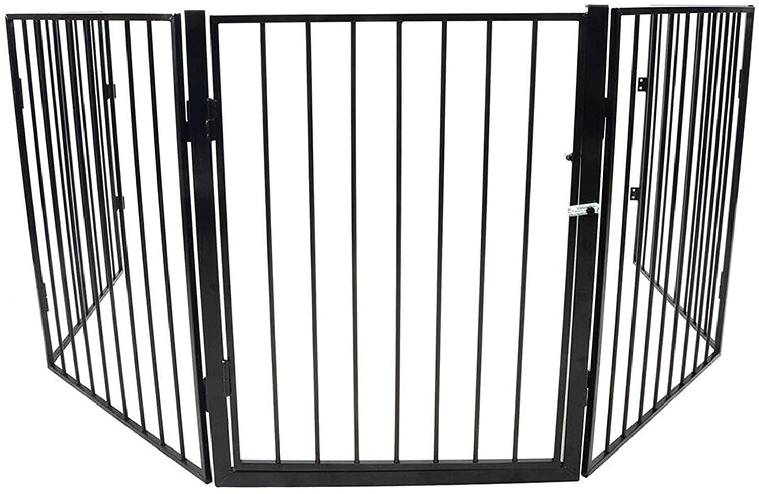 121-Inch Metal Fireplace Fence Guard 5-Panel Baby Safety Gate/Barrier/Play Yard with Door Christmas Tree Fence Hearth Gate for Kids/Pet/Toddler/Dog/Cat, Black