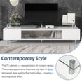 thumbnail image 3 of Sleek Design TV Stand for TV Up to 70", Tempered Glass TV Cabinet with Sliding Glass Door and Silver Metal Legs, Contemporary Media Console with Ample Storage Capacity for Living Room, White, 3 of 9