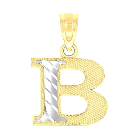 10k 10kt Two-tone Gold Unisex Diamond-cut Initial B Charm Pendant for Men Women