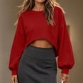thumbnail image 2 of Oiangi Womens Cropped Sweatshirt Long Sleeve Crewneck Loose Fit Pullover Fashion Y2K Going Out Tops for Fall Red XL, 2 of 5