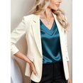 thumbnail image 4 of Women Silk Satin Tops Cap Short Sleeve Blouse V Neck Shirts Business Casual Outfits Blue XL, 4 of 7